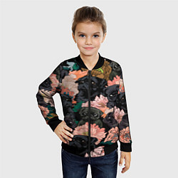 Бомбер детский Мопсы и Цветы, цвет: 3D-черный — фото 2