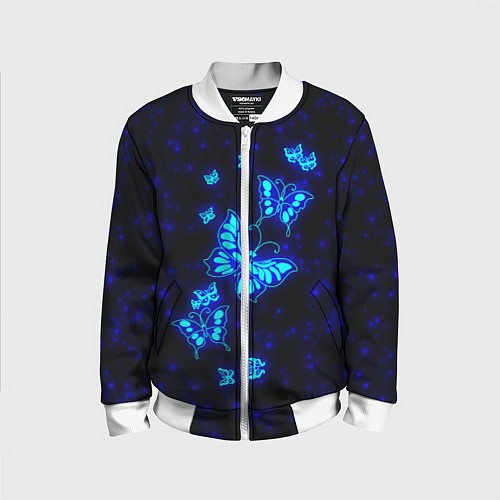 Детский бомбер Неоновые бабочки / 3D-Белый – фото 1