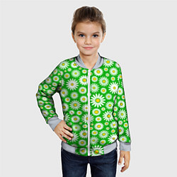 Бомбер детский Ромашки на зелёном фоне, цвет: 3D-серый — фото 2