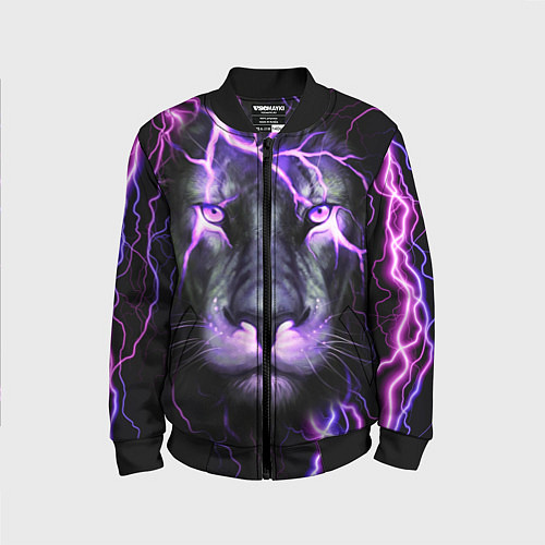 Детский бомбер НЕОНОВЫЙ ЛЕВ NEON LION / 3D-Черный – фото 1