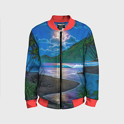 Бомбер детский Гавайский пейзаж, цвет: 3D-красный