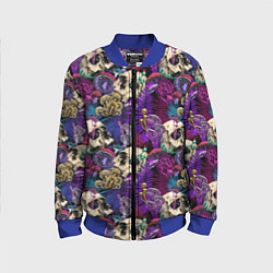 Бомбер детский Психоделика - черепа и грибы, цвет: 3D-синий