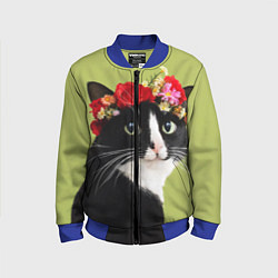 Детский бомбер Кот и цветы
