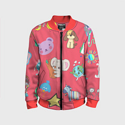 Бомбер детский Мультяшные зверюшки, цвет: 3D-красный