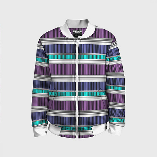 Детский бомбер Бирюзово-сиреневый полосатый / 3D-Белый – фото 1