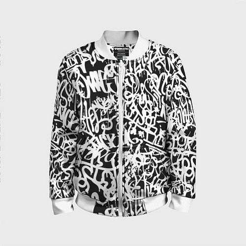 Детский бомбер Graffiti white on black / 3D-Белый – фото 1