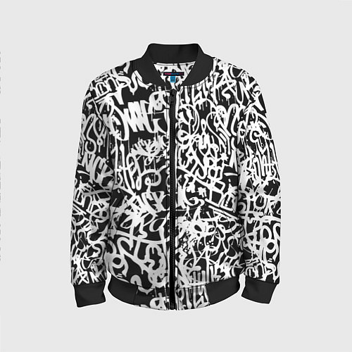 Детский бомбер Graffiti white on black / 3D-Черный – фото 1