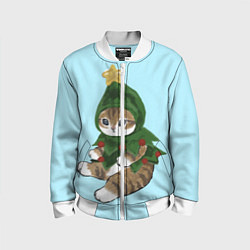Бомбер детский Кот-ёлочка, цвет: 3D-белый