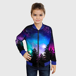 Бомбер детский Космический лес, елки и звезды, цвет: 3D-синий — фото 2