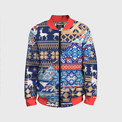 Бомбер детский НОВОГОДНИЙ УЗОР ОЛЕНИ И МЕДВЕДИ НОВЫЙ ГОД 2022, цвет: 3D-красный