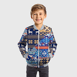 Бомбер детский НОВОГОДНИЙ УЗОР ОЛЕНИ И МЕДВЕДИ НОВЫЙ ГОД 2022, цвет: 3D-серый — фото 2