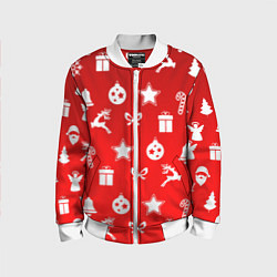 Бомбер детский Новогодний узор красный градиент, цвет: 3D-белый