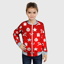 Бомбер детский Новогодний узор красный градиент, цвет: 3D-серый — фото 2