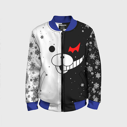 Детский бомбер НОВОГОДНИЙ МОНОКУМА ЧЁРНО БЕЛЫЙ НОВЫЙ ГОД 2022 / 3D-Синий – фото 1