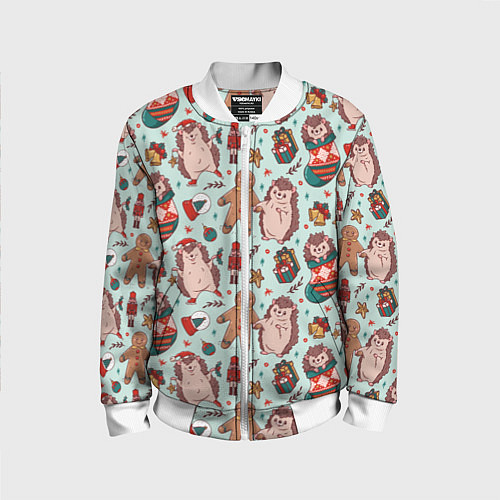 Детский бомбер Новогодний ёжик и щелкунчик / 3D-Белый – фото 1