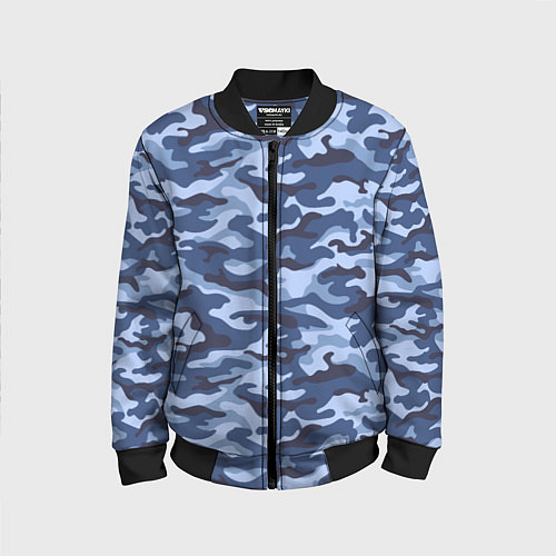 Детский бомбер Синий Камуфляж Camouflage / 3D-Черный – фото 1