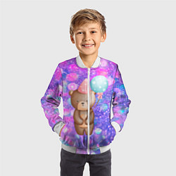 Бомбер детский День Рождения - Медвежонок с шариками, цвет: 3D-белый — фото 2