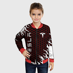 Бомбер детский Tesla соты с огнем, цвет: 3D-красный — фото 2