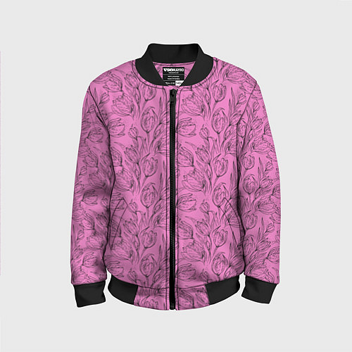 Детский бомбер Узор тюльпанов / 3D-Черный – фото 1