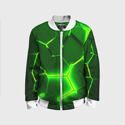 Детский бомбер 3D ПЛИТЫ НЕОН NEON GREEN HEXAGON РАЗЛОМ / 3D-Белый – фото 1