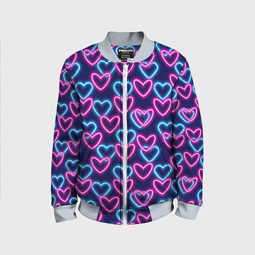 Детский бомбер Неоновые сердца, паттерн / 3D-Серый – фото 1