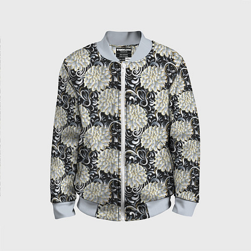 Детский бомбер Белые бутоны цветов / 3D-Серый – фото 1