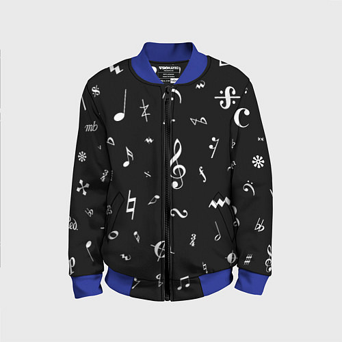 Детский бомбер Нотные Знаки Белые на Черном / 3D-Синий – фото 1