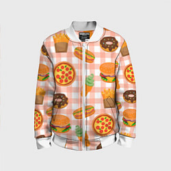 Бомбер детский PIZZA DONUT BURGER FRIES ICE CREAM pattern, цвет: 3D-белый