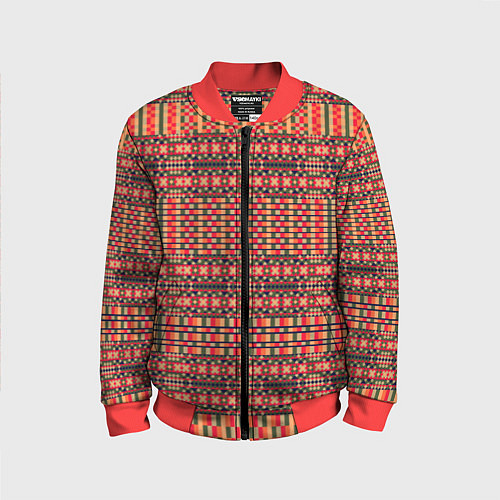 Детский бомбер Ретро узор геометрия / 3D-Красный – фото 1