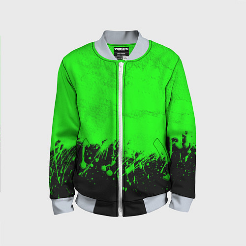 Детский бомбер САЛАТОВЫЕ НЕОНОВЫЕ БРЫЗГИ КРАСКИ / 3D-Серый – фото 1