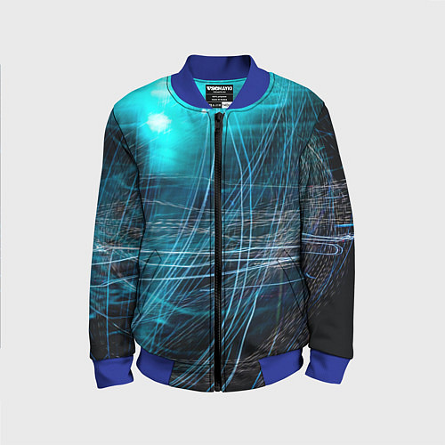 Детский бомбер Неоновые волны и линии - Голубой / 3D-Синий – фото 1