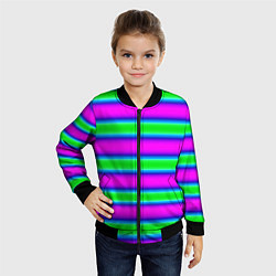 Бомбер детский Зеленый и фиолетовые яркие неоновые полосы striped, цвет: 3D-черный — фото 2