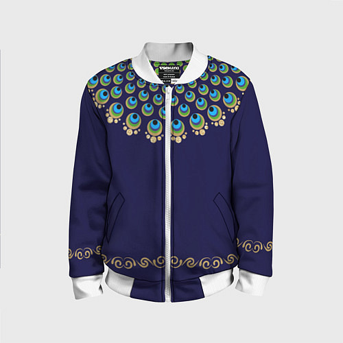 Детский бомбер Павлиньи перья с вензелями / 3D-Белый – фото 1