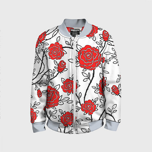 Детский бомбер BEAUTIFUL RED ROSES / 3D-Серый – фото 1