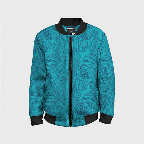 Детский бомбер Синие листья монстеры на голубом / 3D-Черный – фото 1