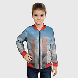 Бомбер детский Абстрактные блоки и небо - Голубой, цвет: 3D-красный — фото 2