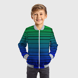 Бомбер детский Черные полосы на синем, зеленом градиенте, цвет: 3D-серый — фото 2