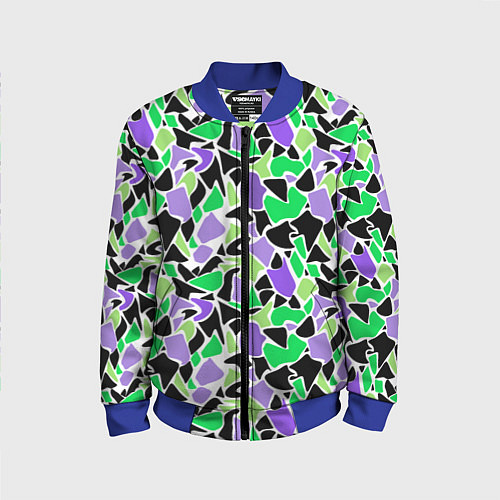 Детский бомбер Зелено-фиолетовый абстрактный узор / 3D-Синий – фото 1