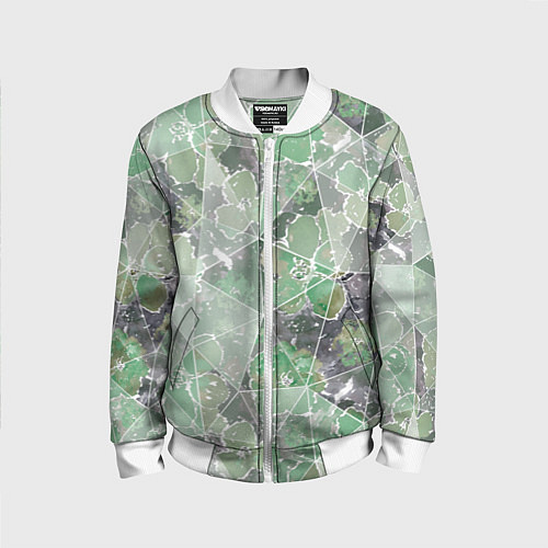 Детский бомбер Зеленые цветы на сером мраморном фоне / 3D-Белый – фото 1