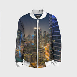Бомбер детский Ночной красочный город, цвет: 3D-белый
