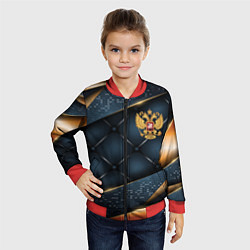 Бомбер детский Золотой герб России на объемном фоне, цвет: 3D-красный — фото 2