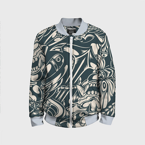 Детский бомбер Японская тату текстура / 3D-Серый – фото 1