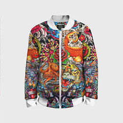 Бомбер детский Красочная иллюстрация, цвет: 3D-белый