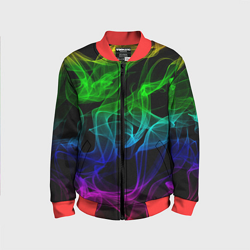 Детский бомбер Разноцветный неоновый дым / 3D-Красный – фото 1
