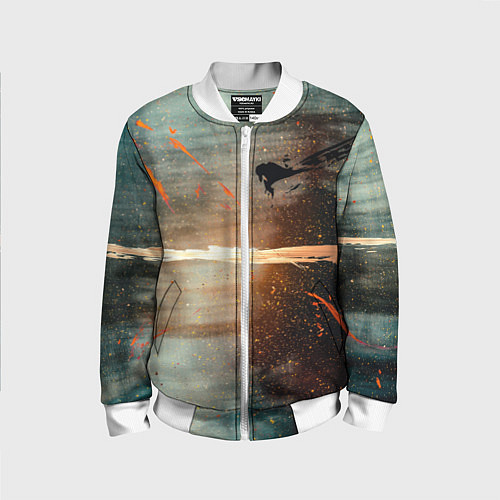 Детский бомбер Светло-синий абстрактный фон и брызки красок / 3D-Белый – фото 1