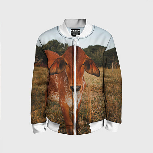 Детский бомбер Коровка на поле / 3D-Белый – фото 1