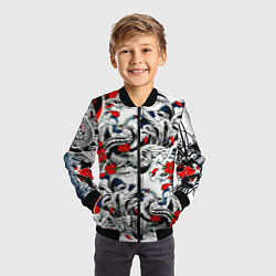 Бомбер детский Красные цветы и птицы, цвет: 3D-черный — фото 2