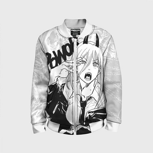 Детский бомбер Пауэр - Человек-бензопила / 3D-Белый – фото 1