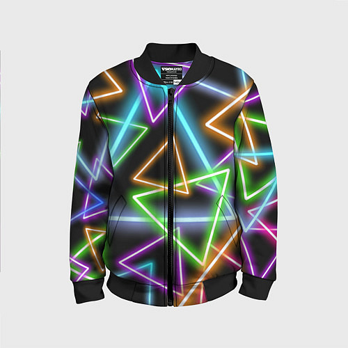 Детский бомбер Неоновые треугольники - текстура / 3D-Черный – фото 1