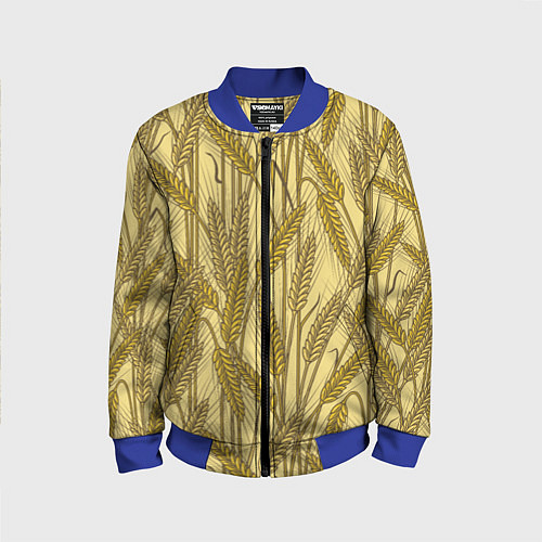 Детский бомбер Винтажные колоски пшеницы / 3D-Синий – фото 1